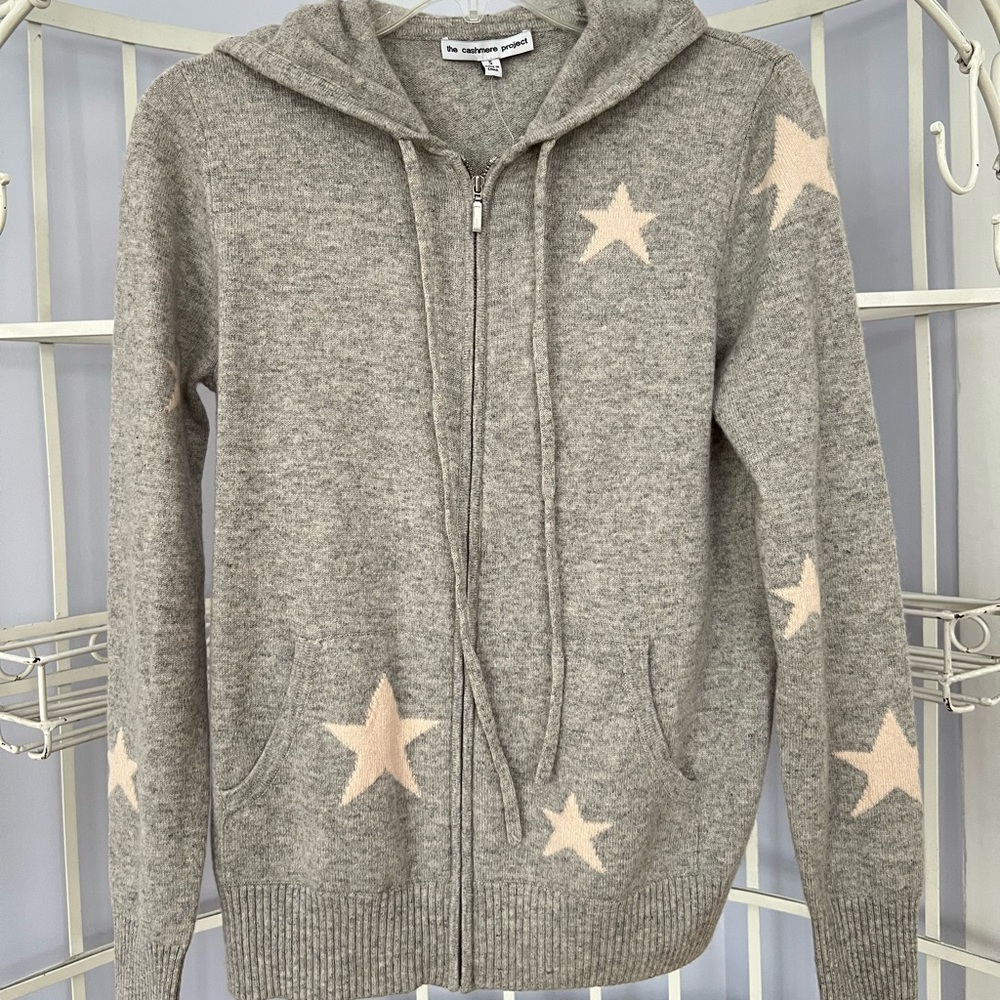 The Cashmere Project Gray Star Zip Hoodie Sweater